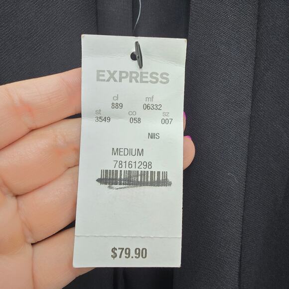 Express Blazer Jacket Women Medium Black Open Waterfall Cascading Minimalist NEW - Picture 7 of 11